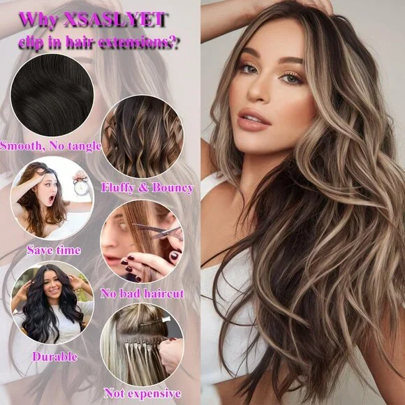 20 Inch Curly Wavy Synthetic Hair Extensions Clip Ins Natural Look Women